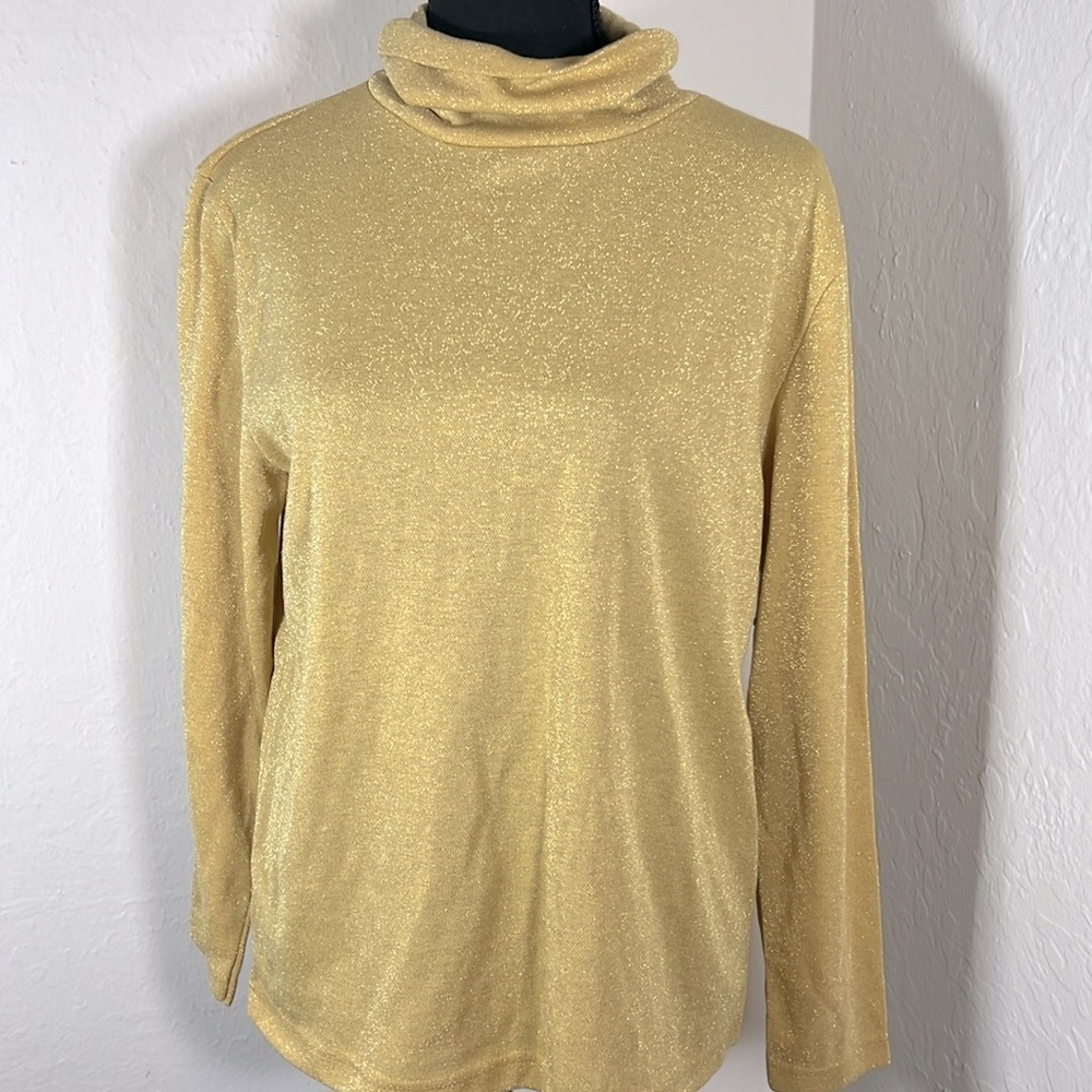 Vintage 80’s UNITS long sleeved turtleneck gold metallic‎ size S small